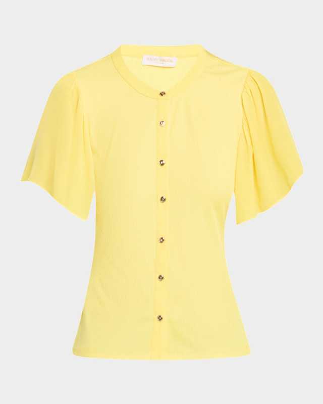 Colette Button-Front Flutter-Sleeve Top
